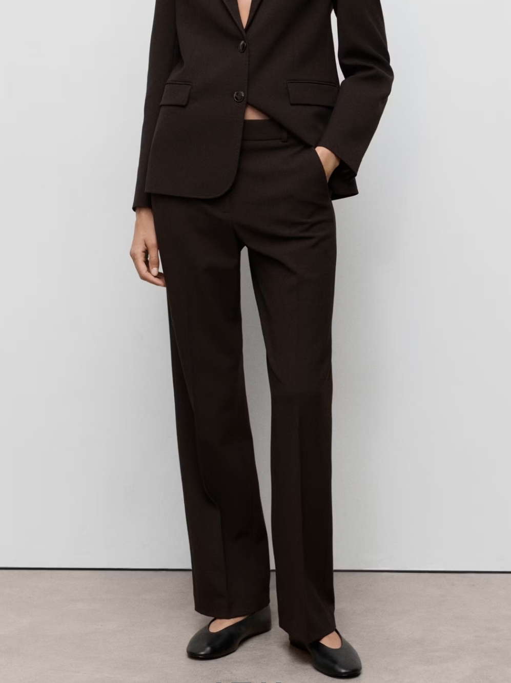 New Mango MNG Straight-Fit Suit Pants Trousers Size 6 Espresso Dark Brown